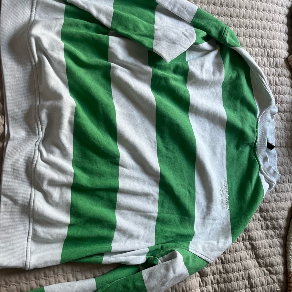 Green and White Striped Sweatshirt